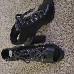 Black lace up open toe boots